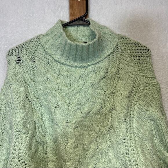 Free People Carousel Mint Green‎ Knit Long Sleeve Cropped Sweater Size XS - Picture 4 of 10